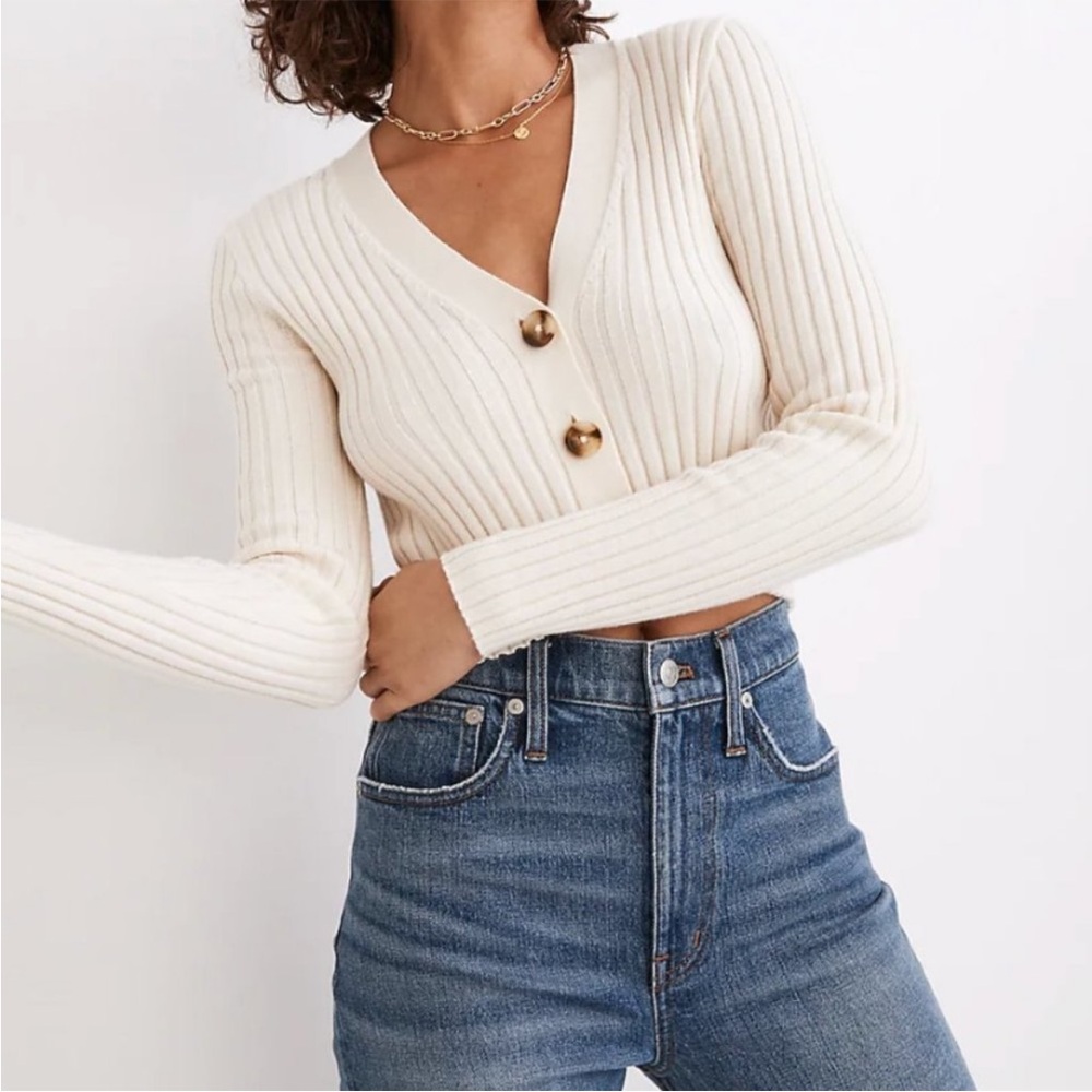 MADEWELL WOOL BLEND Cream CROPPED cardigan
